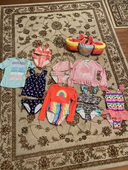Girls Size 5T And XS Swim Suits And Float Vest 