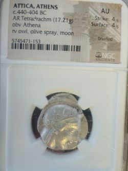 Attica Athens AR Tetradrachm NGC AU Ancient Silver Coin