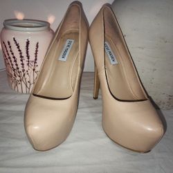 Steve Madden Ultra High 6" Heel Tan Nude Leather Platform Pumps Sz 8.5 Dalya