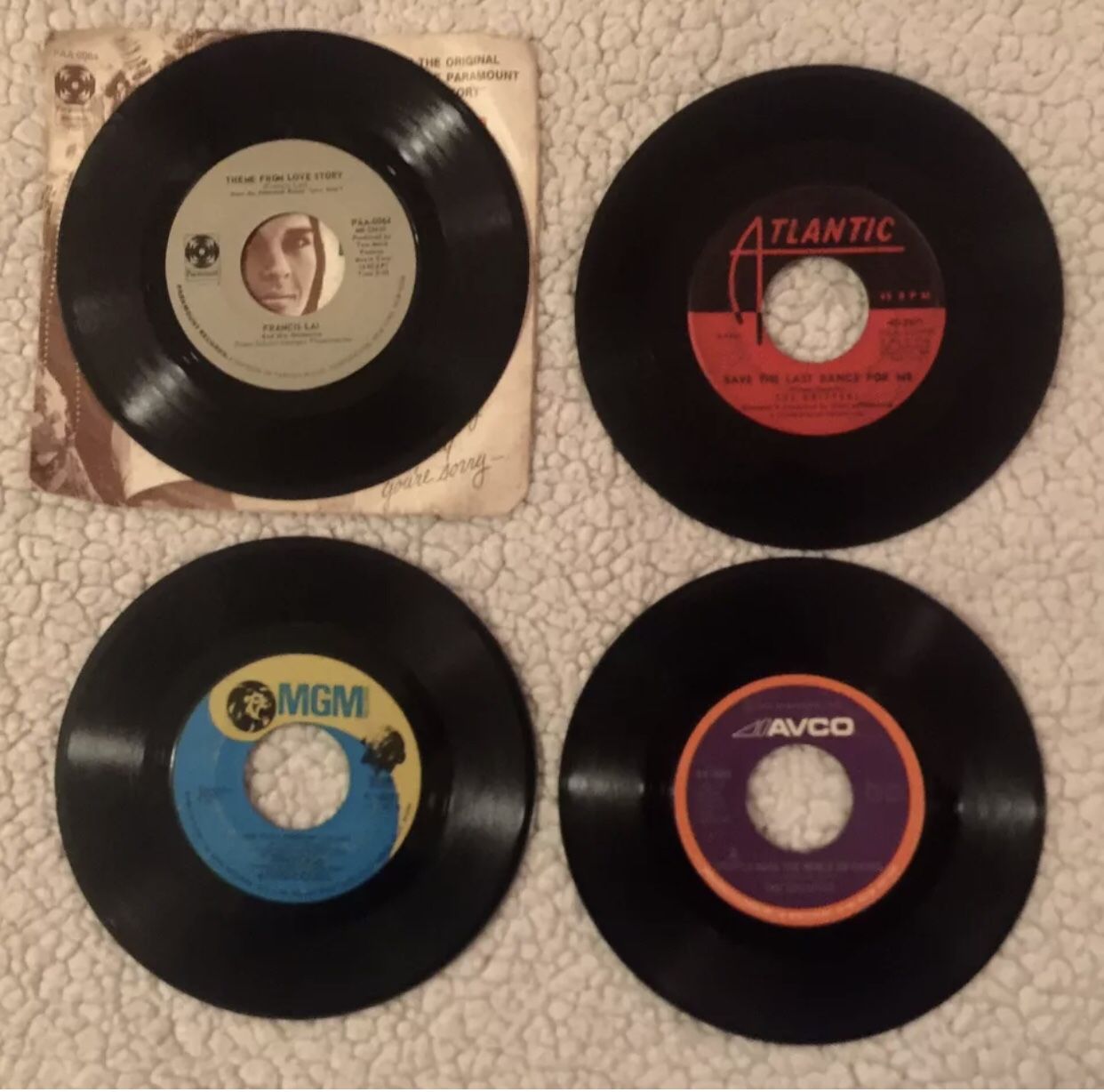 4 Vintage Vinyl 45 Records,Drifters,Stylistics, ++ GC