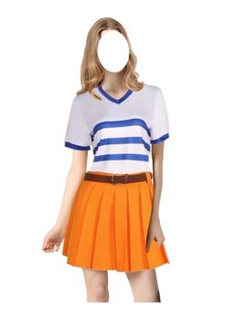 Women Cosplay Costume Anime Uniform T-shirt and Pleated Skirt Halloween Party Outfits Full Set SIZE: 2XL
