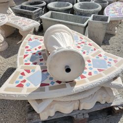 Concrete Mosaic Picnic Table with 3 Benches/ Outdoor Patio Furniture
