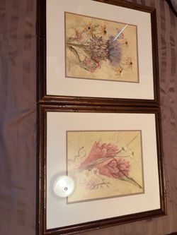 Vintage Cheri Blum Framed Botanical Art Prints Pair - Cynara & Ginger 14.5"x16.5"