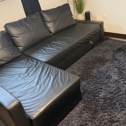 IKEA Black Leather Sectional Sofa – Great Condition 