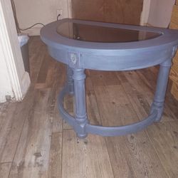 Cute Small Dark Grey End Table With Glass Top