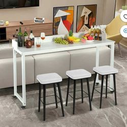 Narrow White Desk With Wheels Perfect For Small Office 