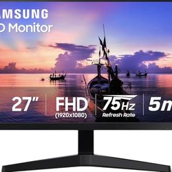 Samsung 27' T35F Series FHD 1080p Computer Monitor, 75Hz, IPS Panel, HDMI, VGA (D-Sub), AMD FreeSync, Wall Mountable, Game Mode, 3-Sided Border-Less, 