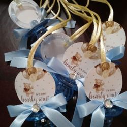 Gold And Brown Floating Teddy Bear Baby  Shower Necklaces Favors