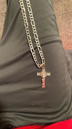 Silver Figaro Chain Crucifix Necklace