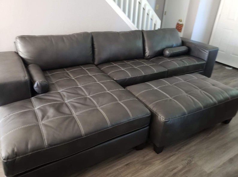 Dark Grey Faux Leather 2 Piece Sectional with Chaise 🌟 Ashley 