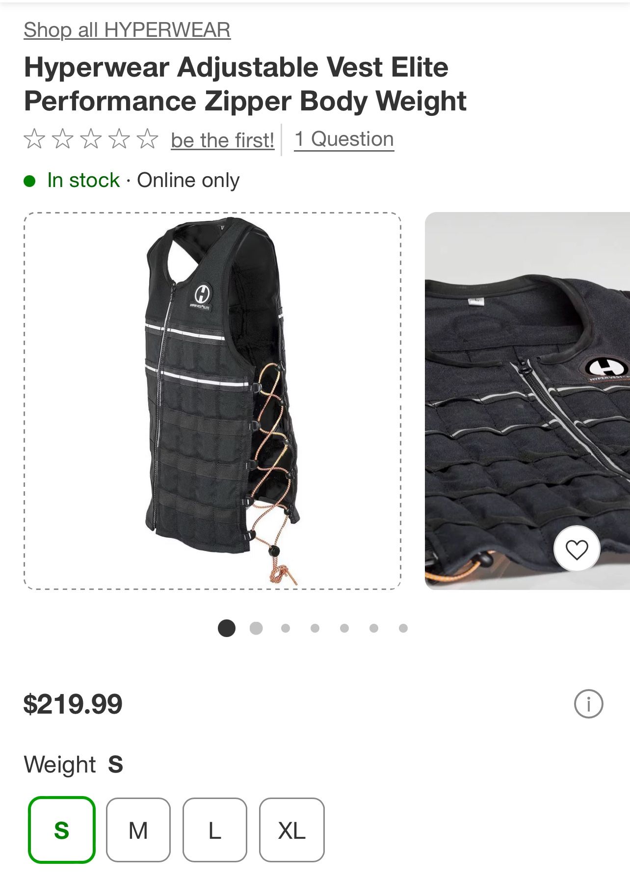 Hyperwear Hyper Vest ELITE Thin Adjustable Weighted Vest with Zipper - 10lbs (S)