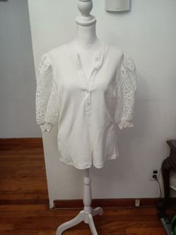 NWT White Lace Sleeve Button-Down Elie Tahari Shirt Top Large