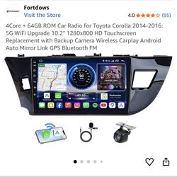 4Core + 64GB ROM Car Radio for Toyota Corolla 2014-2016: 5G WiFi Upgrade 10.2" 1280x800 HD Touchscreen Replacement with Backup Camera Wireless Carplay