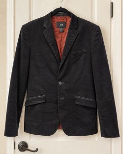 H&M Men’s Black Corduroy Blazer – Slim Fit / Burnt Orange Lining