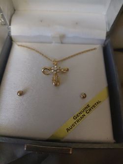 Gold Cross Necklace and Earring Set