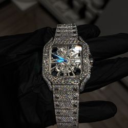 MOISSANITE STAINLESS STEEL SKELETON WATCH