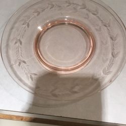 3 Pink depression glass plates