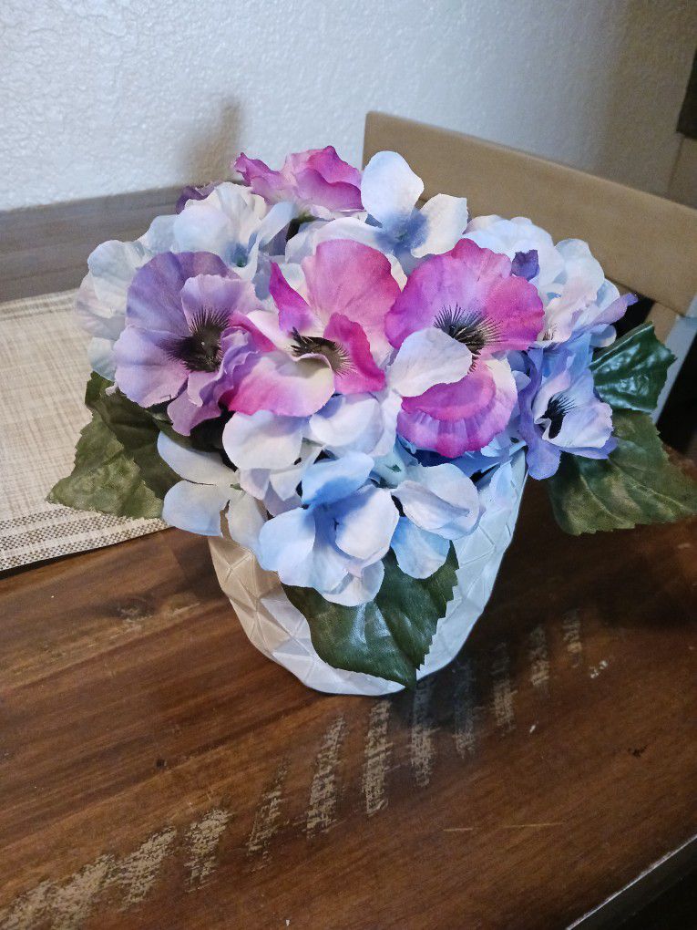 multicolored faux  flowers (vase included)