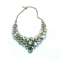 Crystal Teardrop Statement Necklace - Clear