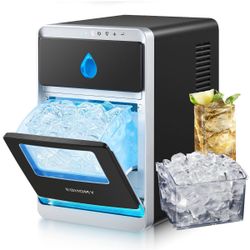 EUHOMY Crescent Ice Maker 30lbs Countertop Ice Machine with Auto Cleaning