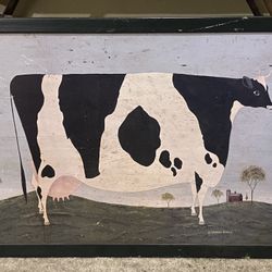 Vermont Cow by Warren Kimble Folk Art print framed 30x22" Americana Picture