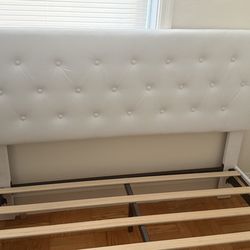 (Twin Sized ) White Bed Frame w/ Tufted Headboard