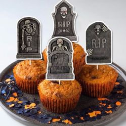 New Pack of 8 Halloween Tombstone Cupcake Toppers