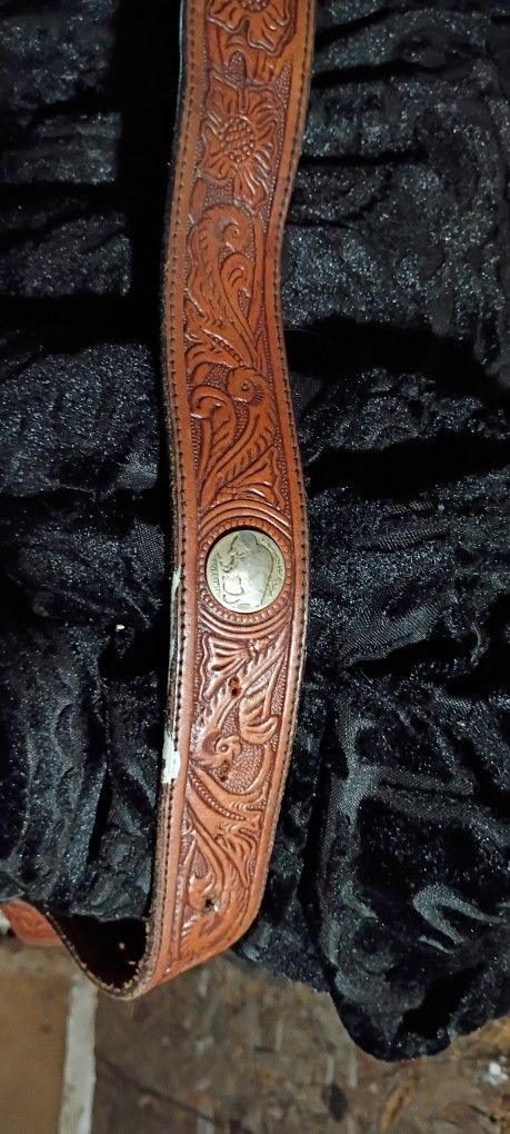 Men's Sterling Silver Leather Belt With 2 Buffalo Nickels
