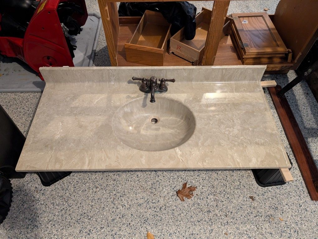 48" Integrated Bathroom Vanity top, Sink, And Faucet, and the Wooden Vanity Itself