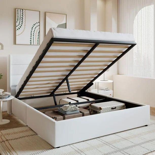 Queen Size Velvet Lift up Hydraulic Storage Platform Bed Frame with Panel Upholstered Wingback Headboard