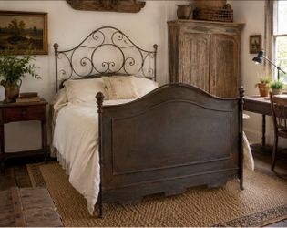 Antique Wrought Iron Full/Double Bed – Ornate Scrollwork – Victorian/Early 1900s