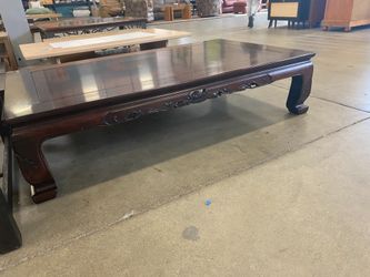 Large Rosewood Coffee Table with Engraved Legs