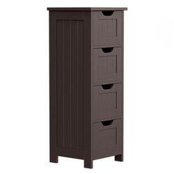 Bathroom Floor Cabinet Wood Free Standing Storage Organizer with 4 Drawers Brown