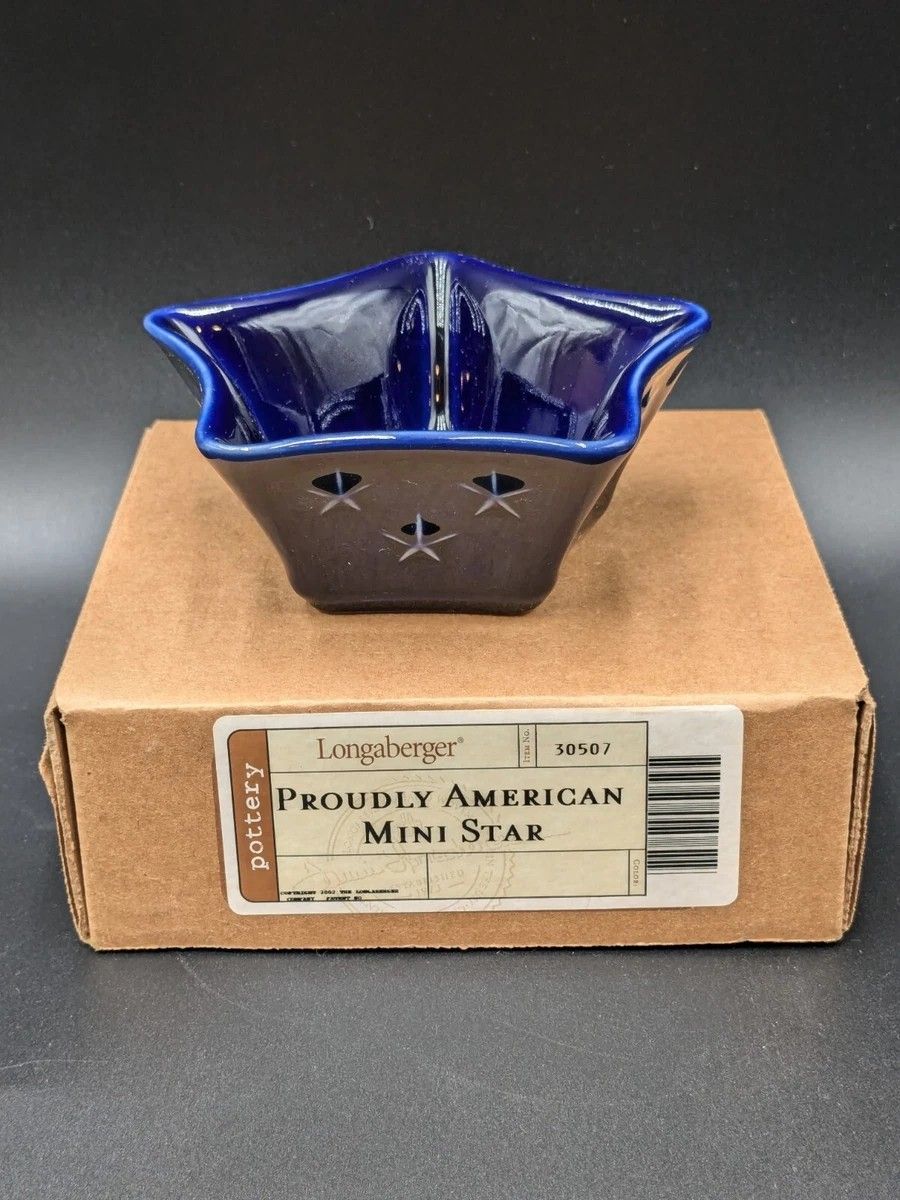 Longaberger Proudly American Mini Star Pottery Dish 30507 Blue Stars- 2003