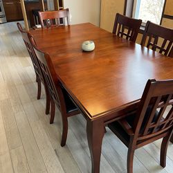 Solid Cherry Wood Dining Table w/ 6 Chairs