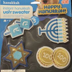Instant Ugly Sweater Pins Patches Set of 5 Hanukkah Dreidel Menorah Star Coin