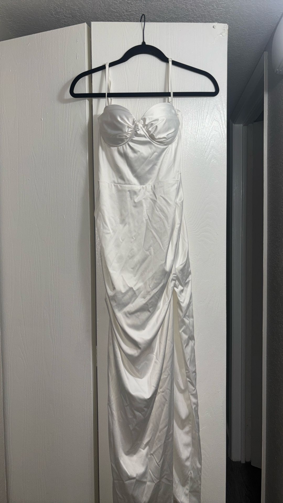 White Silk Formal Dress With Slit