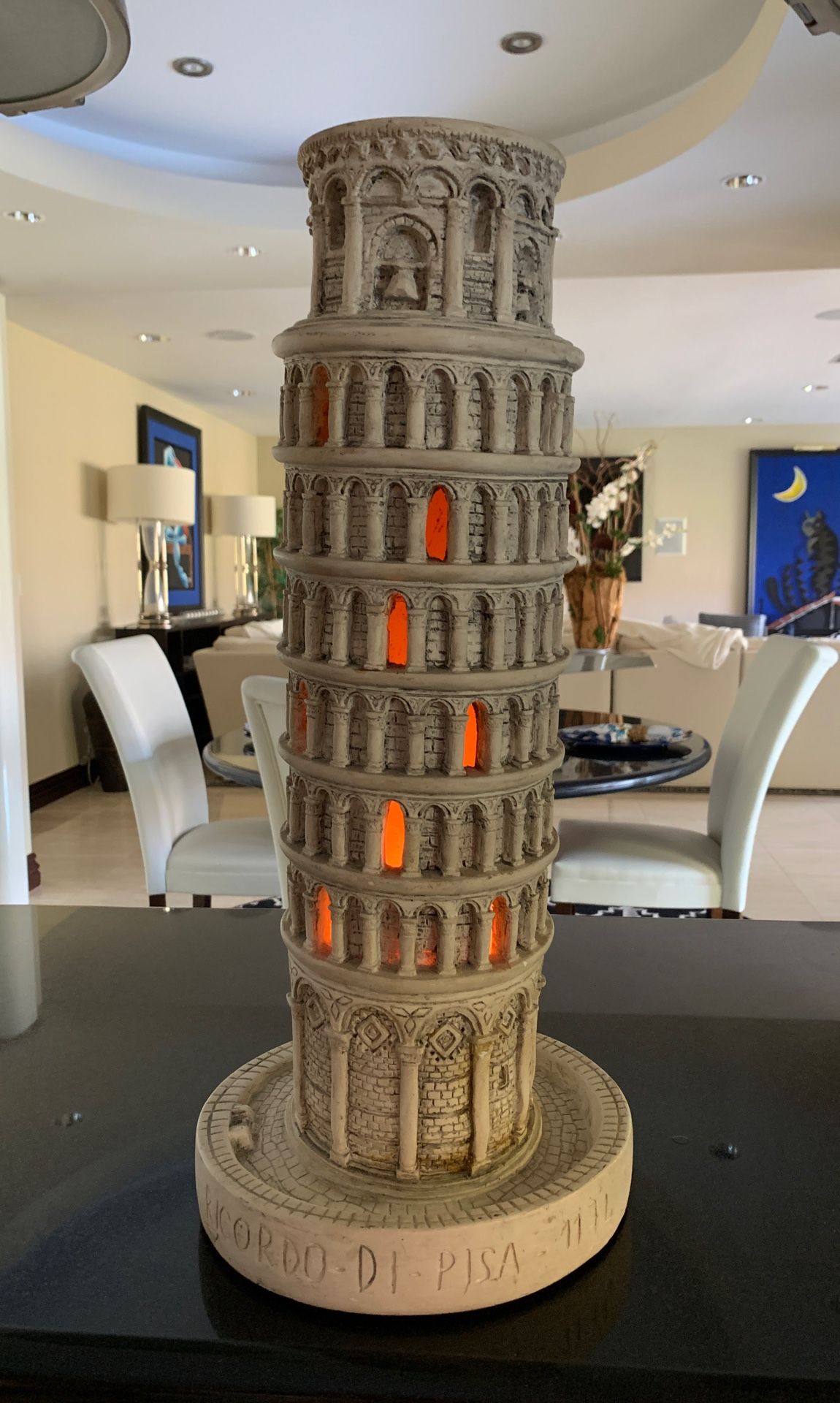 Sculpture Leaning Tower of Pisa with Lights 22”Hx10”W