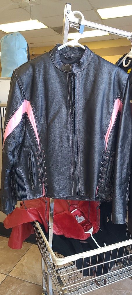 Leather Jacket Black Pink Strip