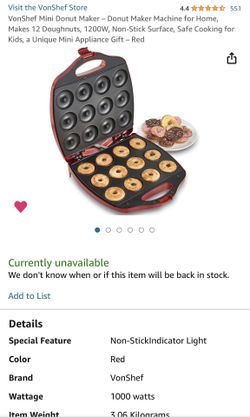 VonShef 12 Mini Donut Electric Maker Kit Set, Small Donut Snack...