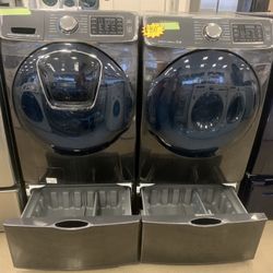Samsung Used Front Load Washer And Electric Dryer Set With Pedestals Working Perfectly 4 Months Warranty 