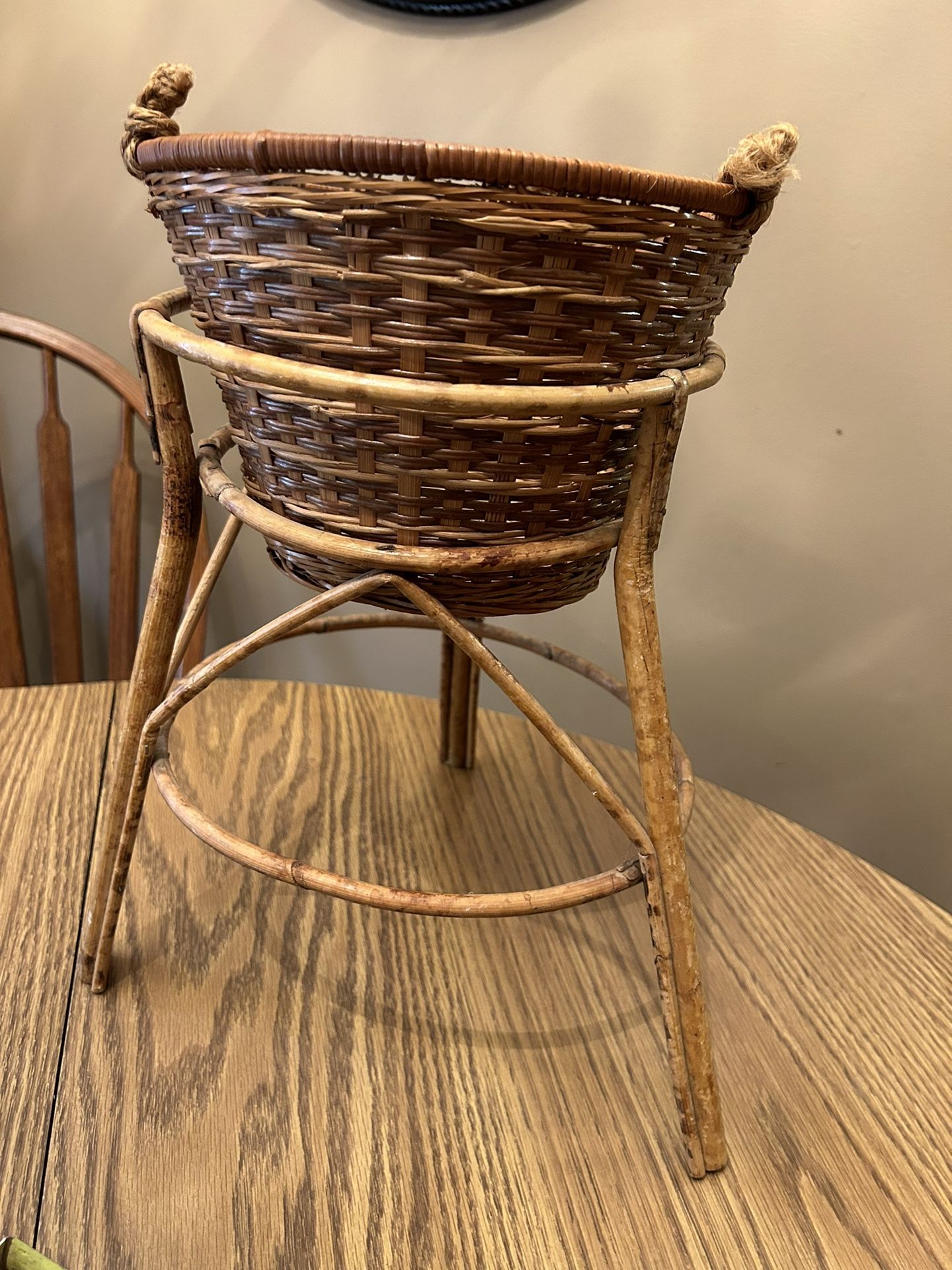 Bamboo Wicker Basket Plant Stand - Measurements In Photos