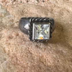 Silpada Sterling Silver Princess Cut Clear Glass Ring 8 / 7.5g