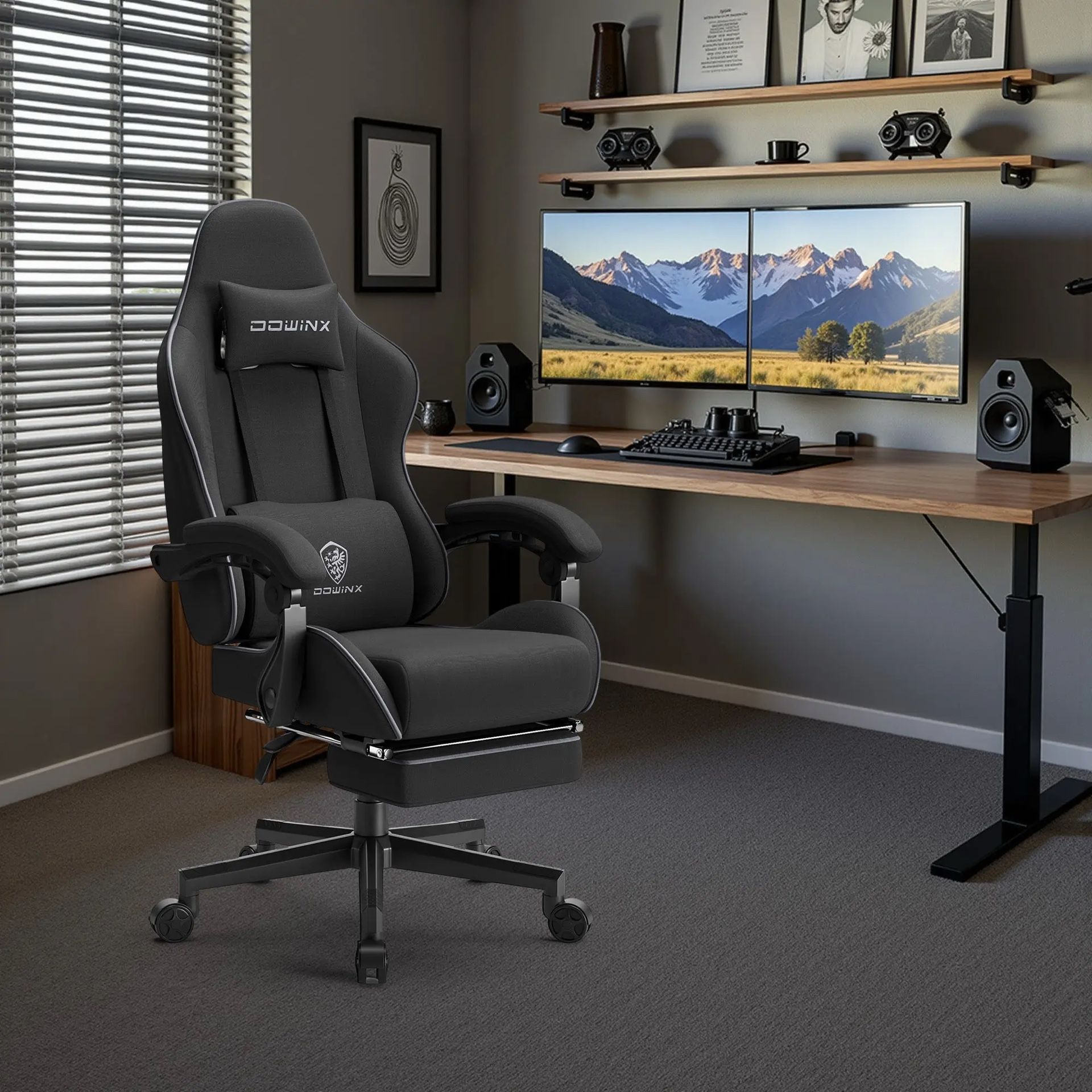 Dowinx Gaming Chair - Black, Massage, Fabric