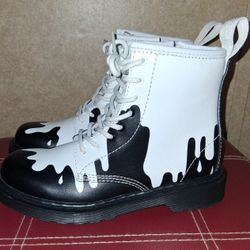 Dr. Martens Air Wair AW004 Kids US 2 Boots Black & White Paint Splatter 
