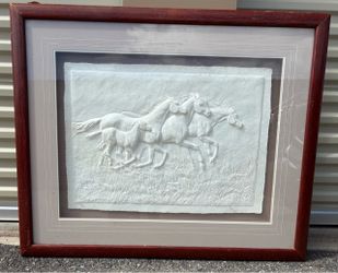 Framed Running Horses Embossed Paper Art