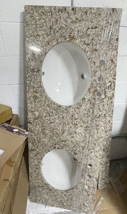 61in.Wx22in.D Granite Double Bathroom Vanity Top Only No Backsplash in Santa Cecilia Light