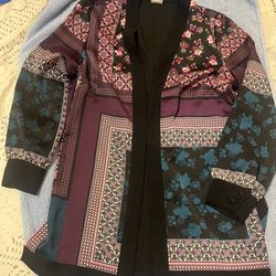 NEW! CHICO'S Purple/Black Soft Patchwork Jacket Size US 4/6