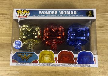 Funko Pop! Heroes Wonder Woman 3-Pack Funko Shop Exclusive Chrome NEW!