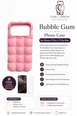 Case and shield Bubble Gum iPhone case with Tempered screen protector